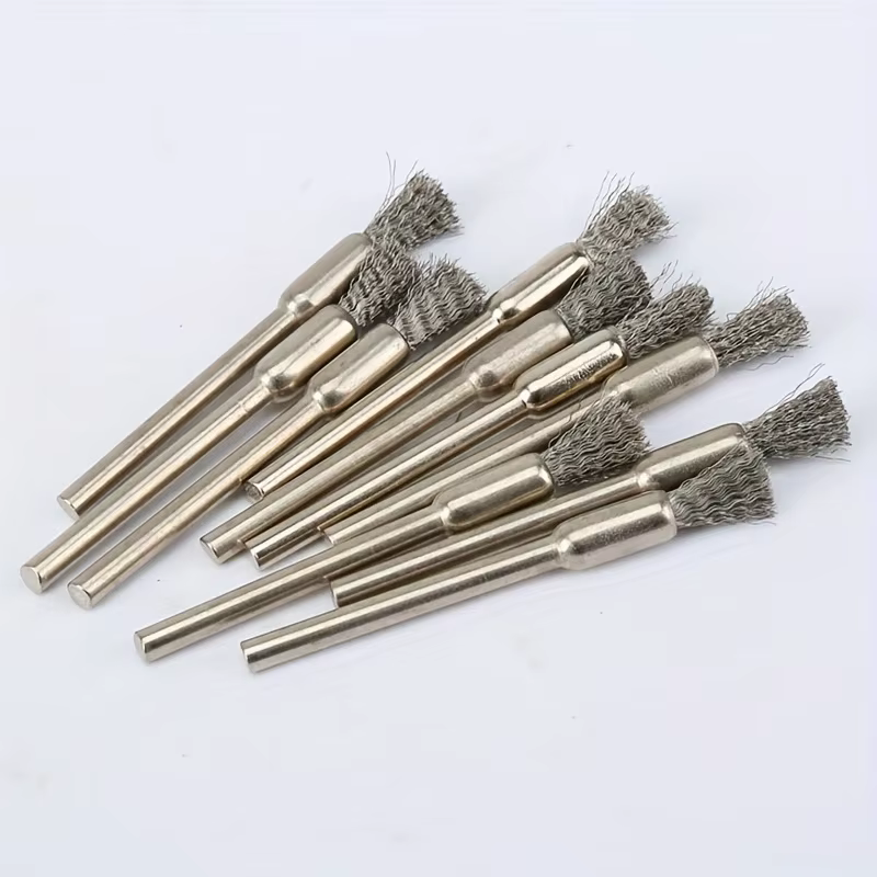 10 brosses métalliques en acier inoxydable avec manche de 3
