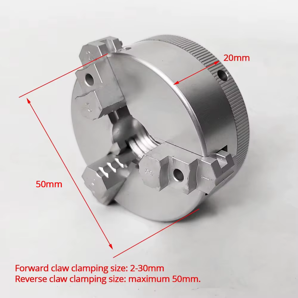 Mini mandrin à trois mâchoires de 50mm pour meuleuse d'établi de tour, perceuse électrique en alliage d'aluminium, mandrin de tournage à centrage automatique pour le travail du bois