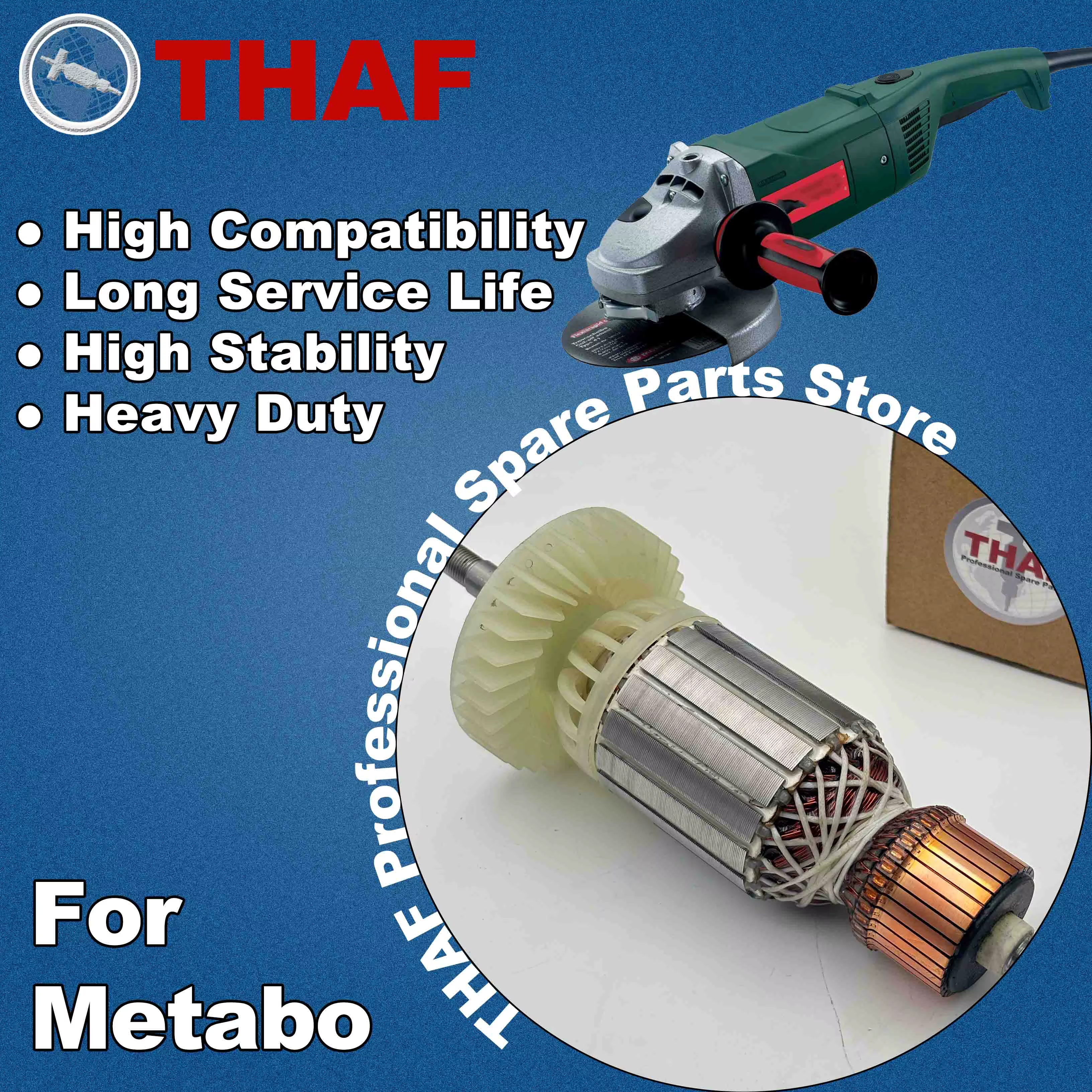 AC 220V 240V W21-180 W20-180 W21-230 W20-230 Induit Rotor pour METABO Meuleuse Angulaire Pièces de rechange