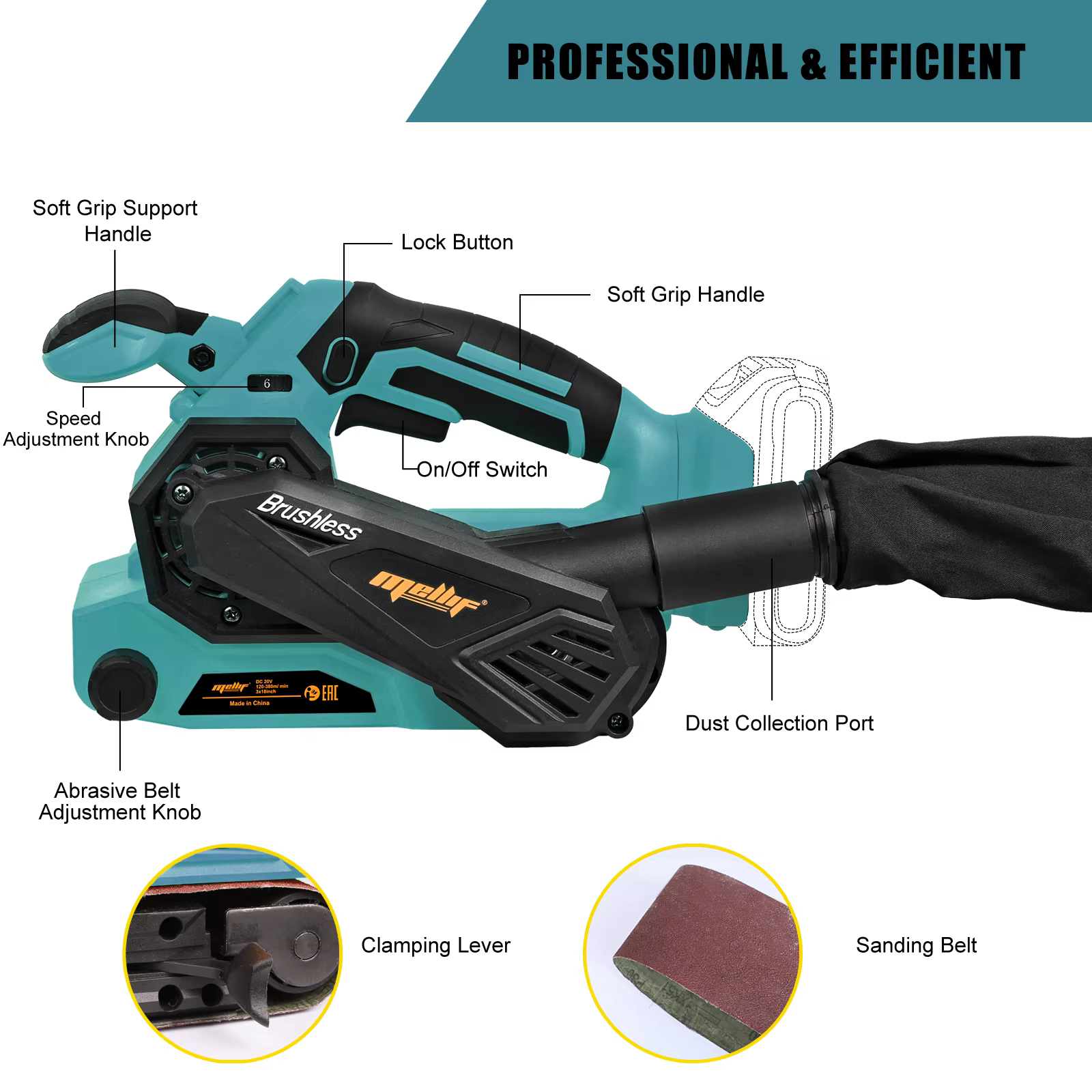 Ponceuse à bande sans fil Mellif pour batterie MAKITA 18V (outil uniquement)