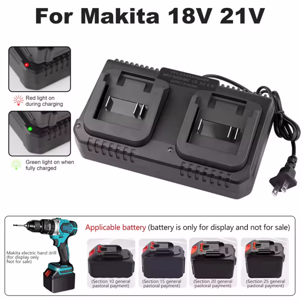 Chargeur de batterie Li-ion 18V 21V à double emplacement pour Makita BL1415 BL1815 BL1830 BL1850