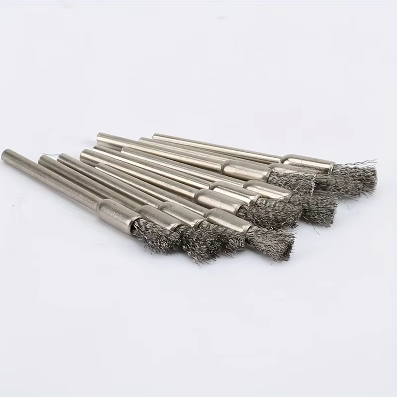 10 brosses métalliques en acier inoxydable avec manche de 3