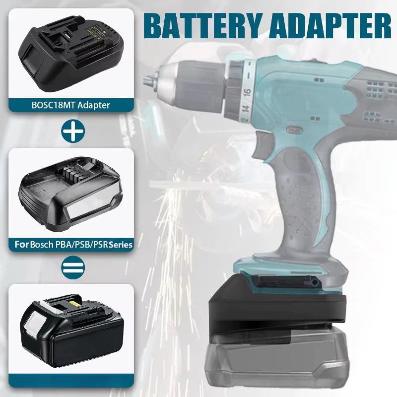 Adaptateur de batterie pour batteries Bosch PBA 18V Li-ion pour outils électriques Bosch/Maktia/Milwaukee/Hitachi/Hikok/Parkside 18/20V