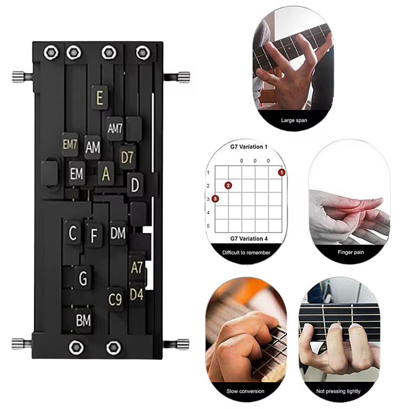 Outil d'apprentissage des accords de guitare, aide à l'apprentissage des accords, entraîneur des accords, système d'apprentissage des accords, accessoires de guitare, entraîneur de guitare
