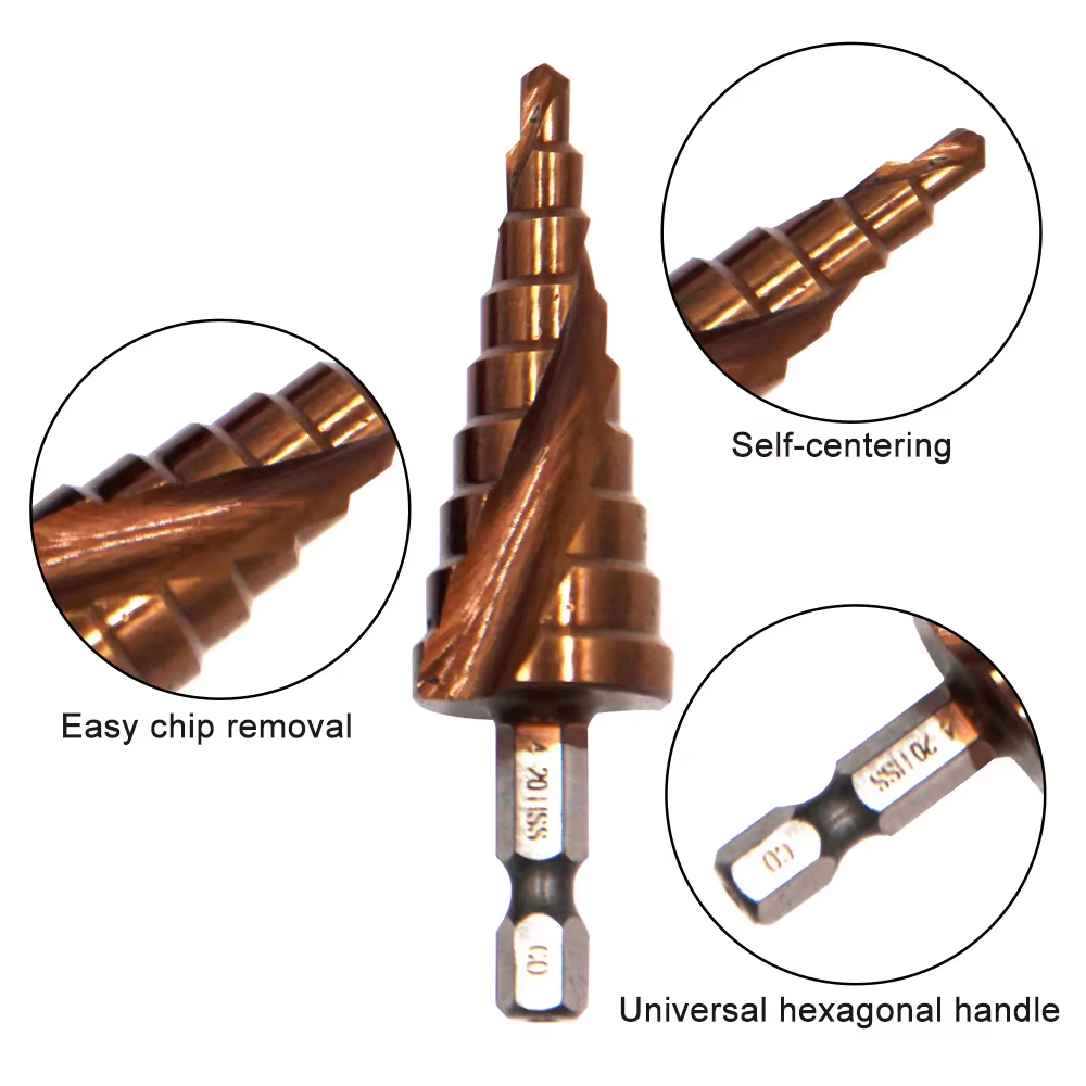 M35 Cobalt contenant une perceuse étagée en spirale hexagonale taraudage en acier inoxydable 4-20mm