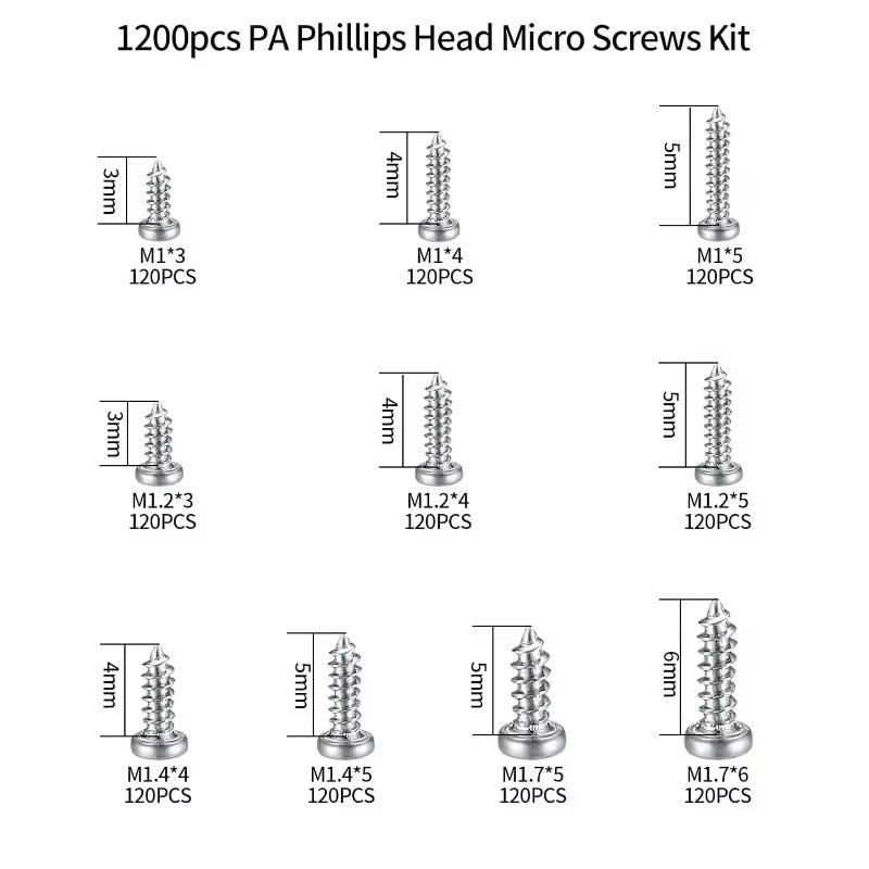 1200 pièces Mini kit de vis électroniques autotaraudeuses bricolage lunettes de soleil montre réparation vis avec pince à épiler M1/M1.2/M1.4/M1.7