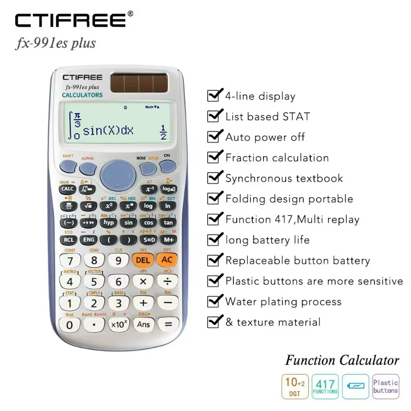 Calculatrice multifonctionnelle très vendue avec 417 fonctions pour résoudre des équations complexes lors des examens universitaires et scolaires