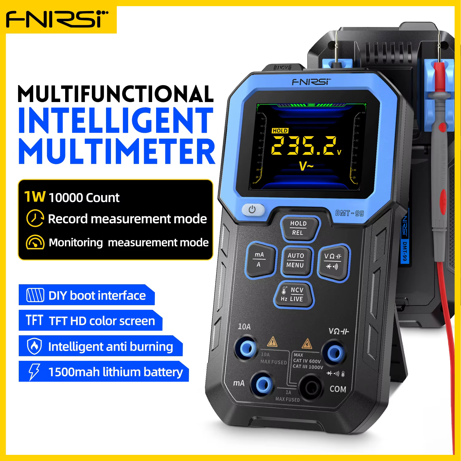 FNIRSI DMT-99 Numérique DMM 9999 Comptes Intelligent Professionnel Testeur 1000V 10A True RMS Auto Range AC DC Ohm Hz puzzles itance