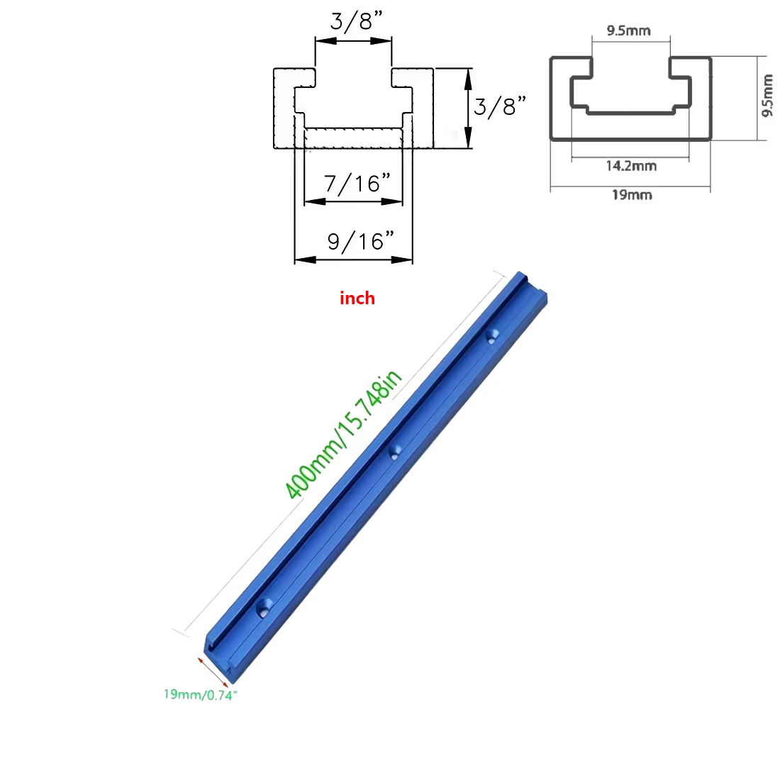 1 Kit de traîneau de scie de Table avec rail en T de 15"