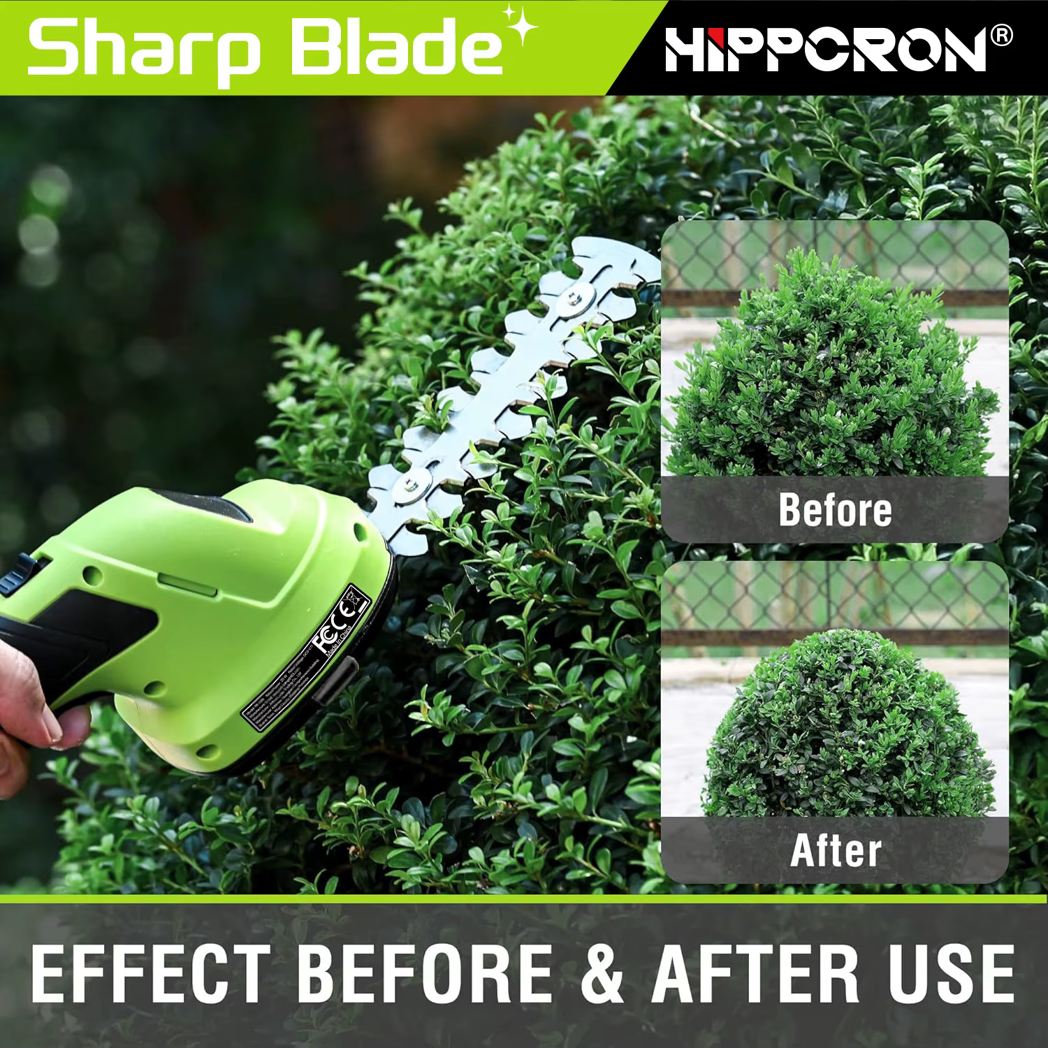 HIPPCRON Kit de taille-haie électrique portable 2-en-1 sans fil