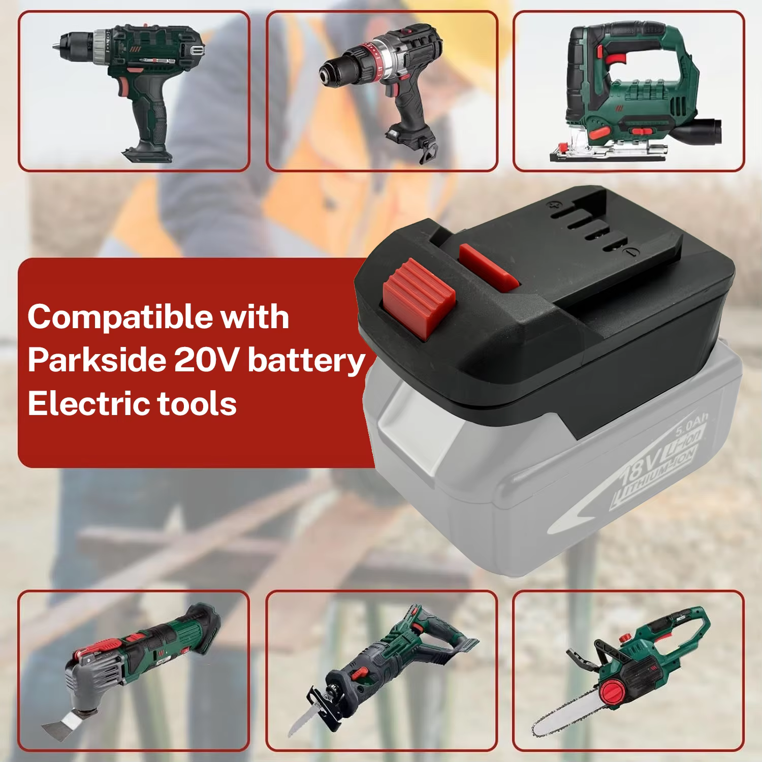 Adaptateur pour batterie Li-ion Makita/Bosch/Milwaukee/Dewalt 18V convertit en Lidl Parkside X20V