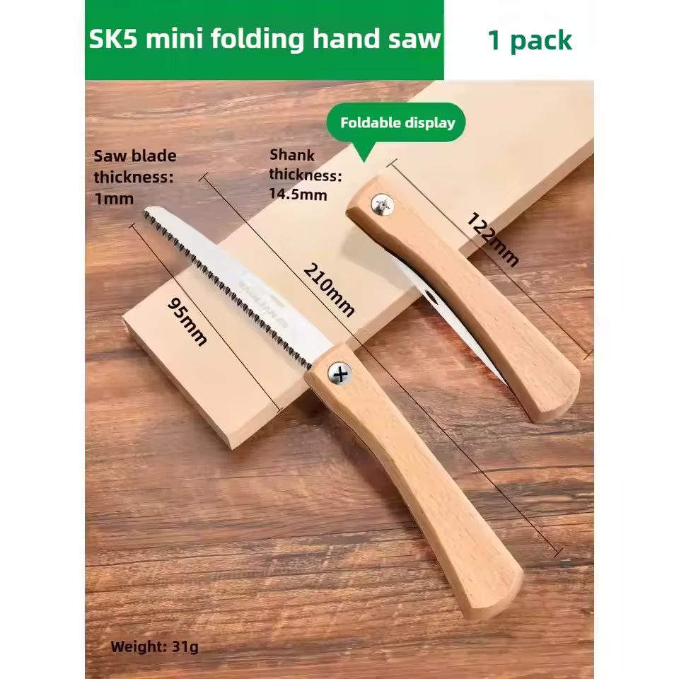 Mini scie manuelle pliable avec poignée en bois antidérapante