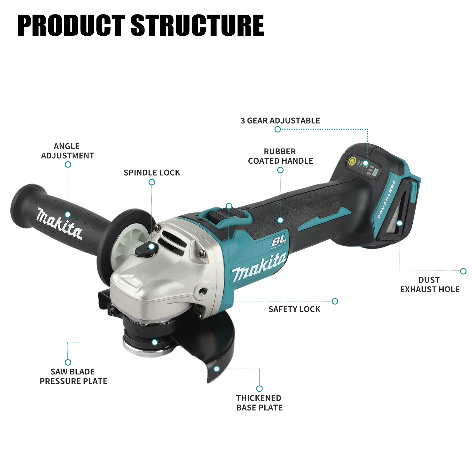 Meuleuse d'angle électrique sans balais Makita DGA504 18V au lithium 2026