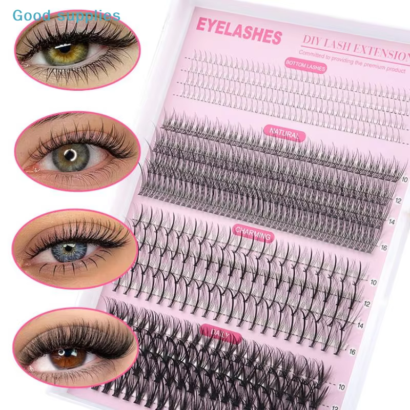 Kit d'extension de cils DIY - Clusters mixtes imperméables avec pinces à coller, cils épais, ensemble d'outils de maquillage pour extensions professionnelles