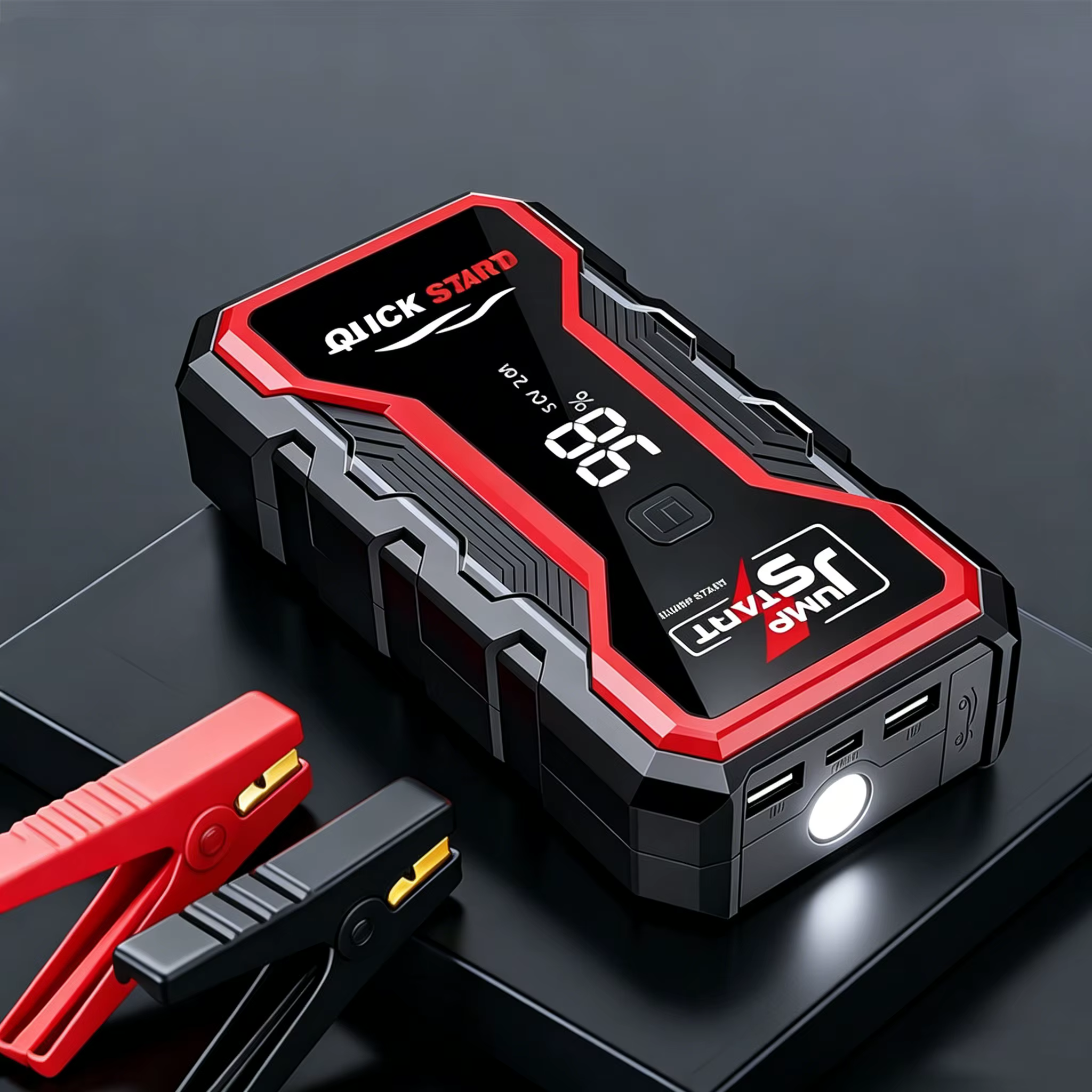 Démarreur de batterie de voiture portable multifonctionnel 7-en-1 avec pompe à air