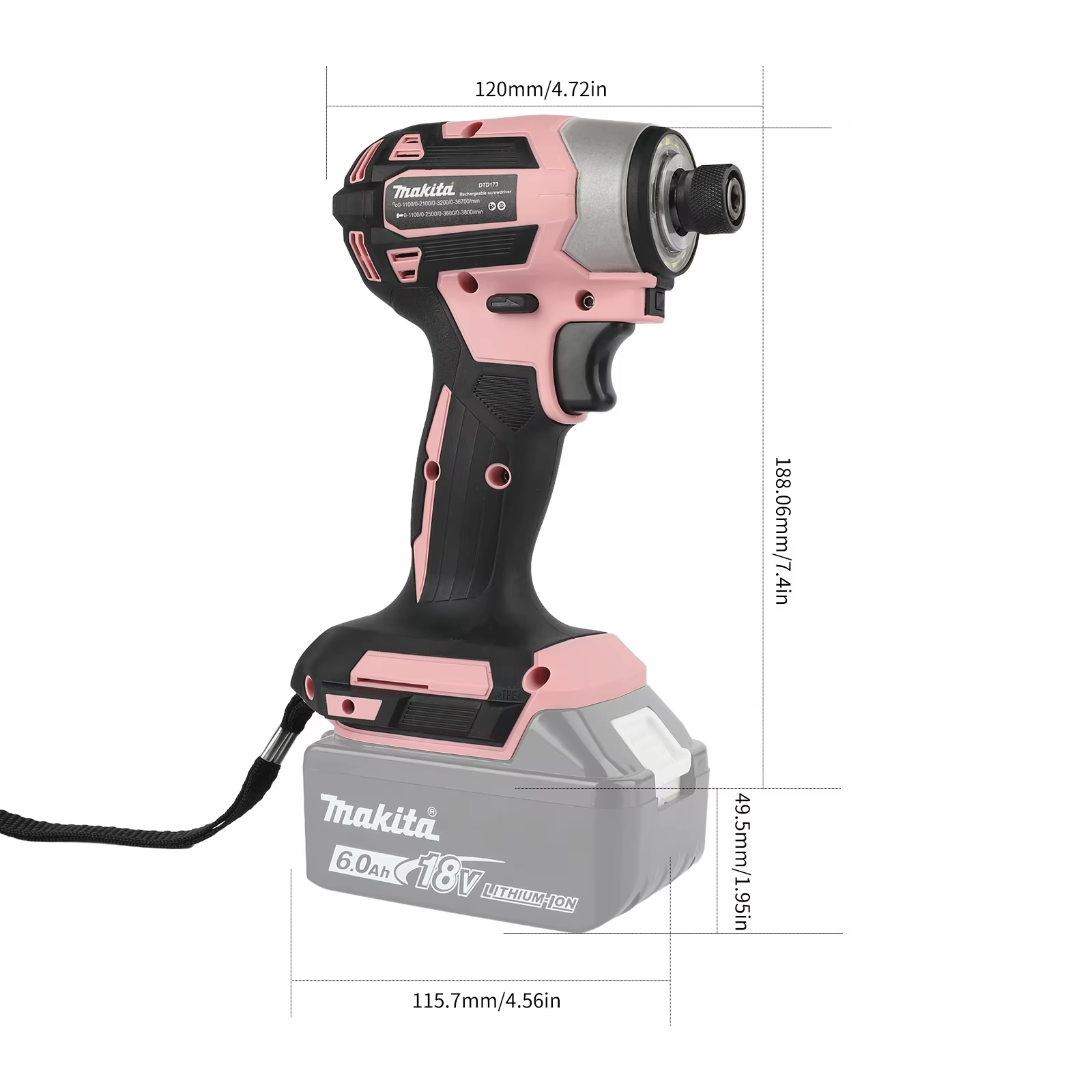 Makita 18V DTD173 Noir Rose Perceuse sans balais Outil électrique pour l'amélioration de l'habitat et le bricolage 180