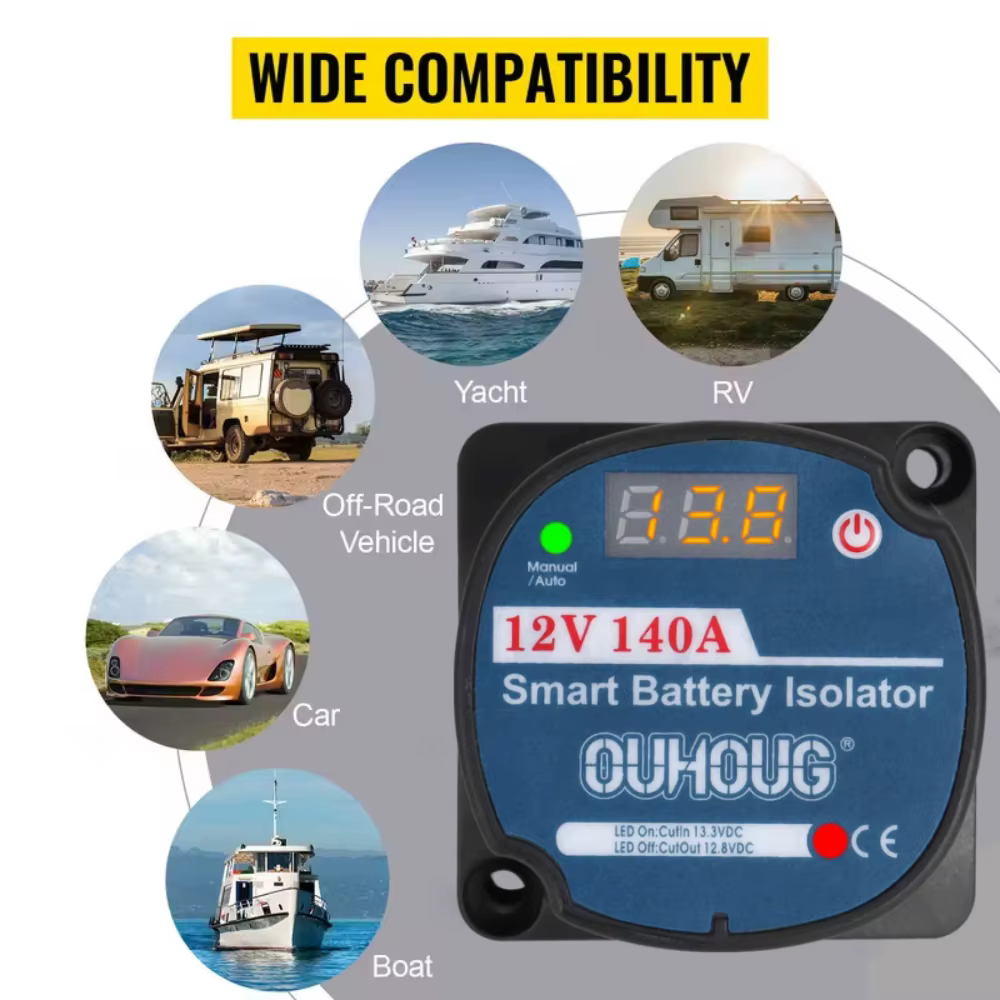 VEVOR Kit de relais de Charge divisé 12V Kit d'isolateur de batterie automatique 12V AMP VSR 110Amp pour voiture camion caravane camping-car Yacht bateaux