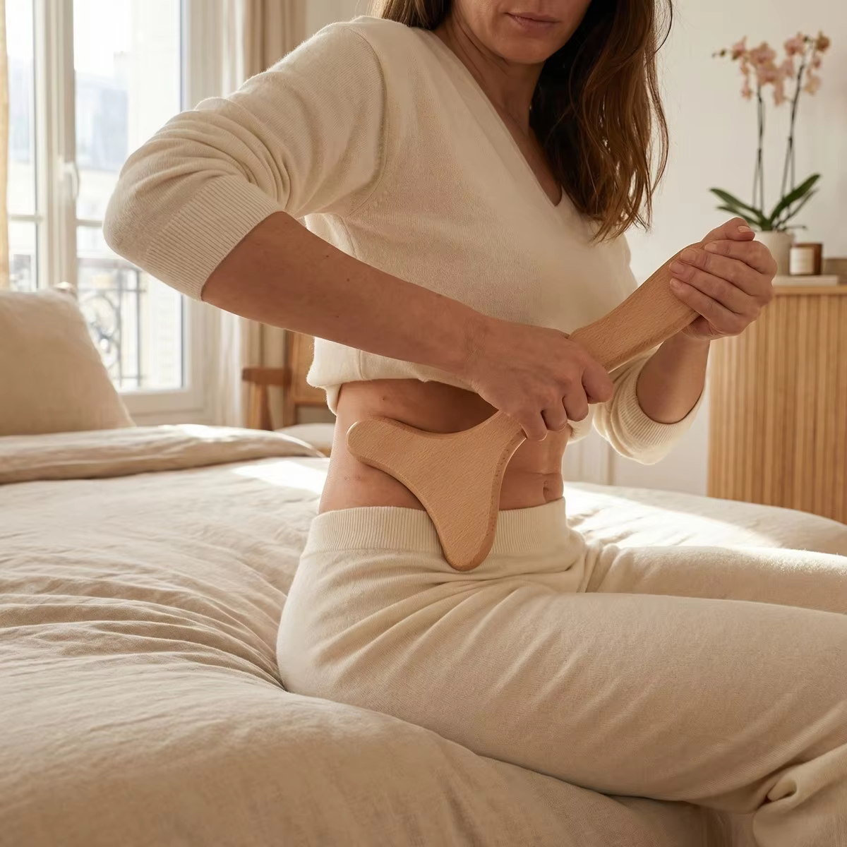 Kit d'outils de massage en bois avec sac noir - Masseur en bois naturel pour le corps entier, soulagement des douleurs musculaires et bien-être