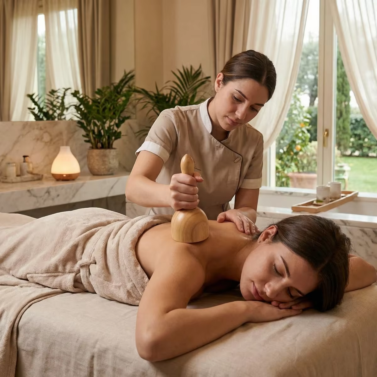 Kit d'outils de massage en bois avec sac noir - Masseur en bois naturel pour le corps entier, soulagement des douleurs musculaires et bien-être