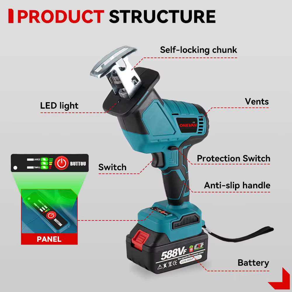 ONEVAN 3600W scie alternative électrique sans brosse batterie tronçonneuse Variable métal bois outil de coupe pour