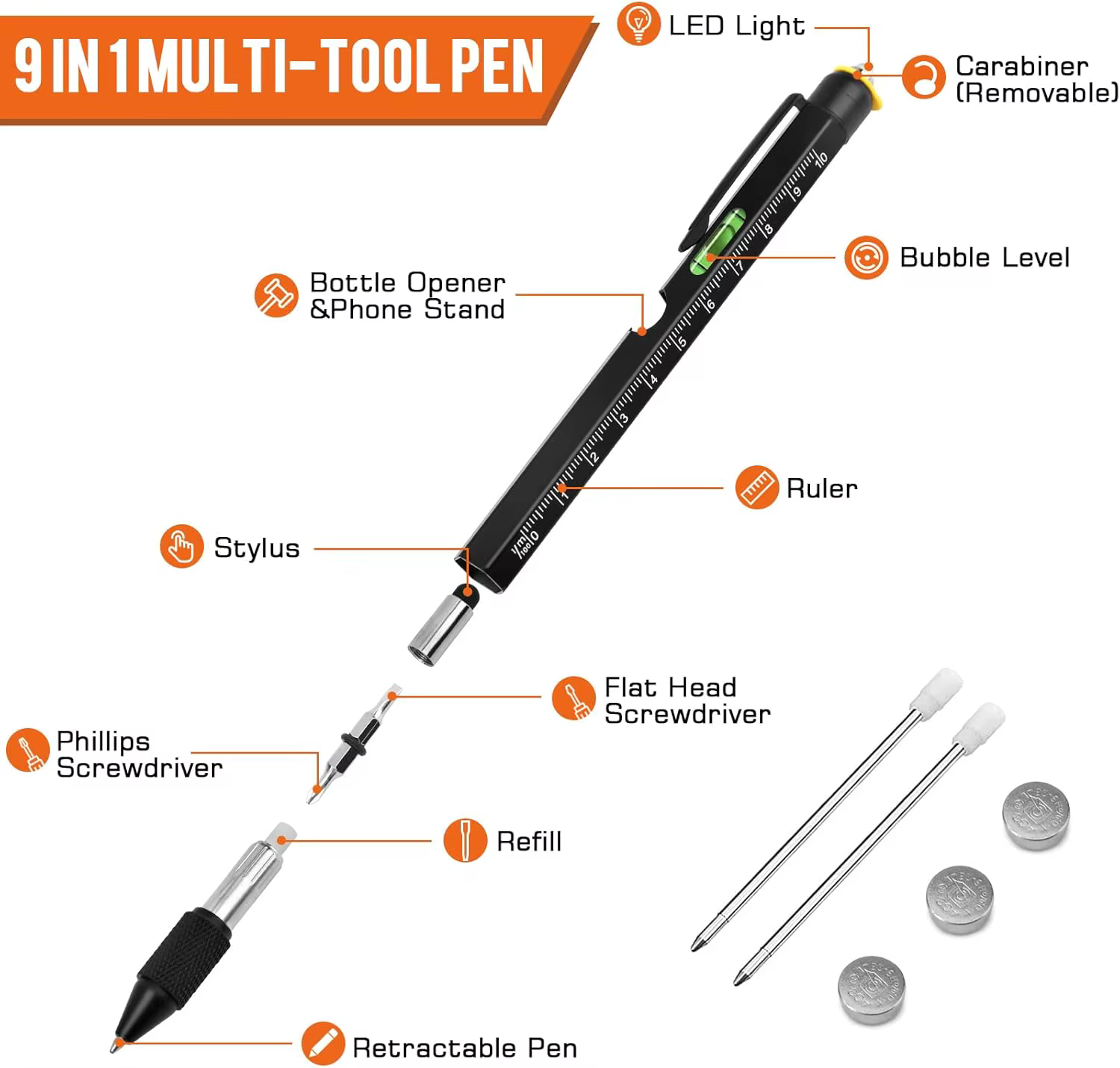 Stylo à outils multi-outils 9 en 1
