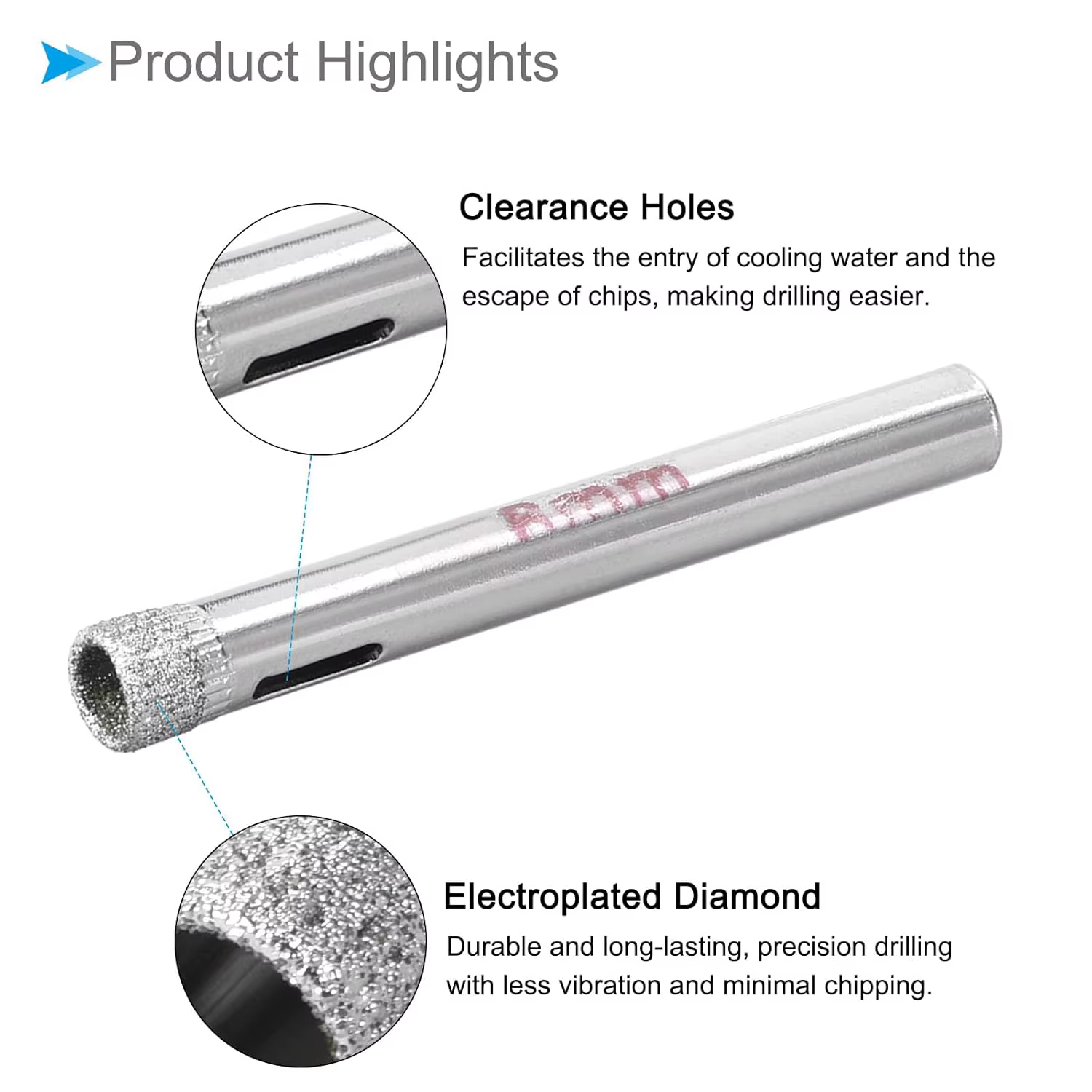 Lot de 10 forets diamantés 6/8 mm pour carrelage