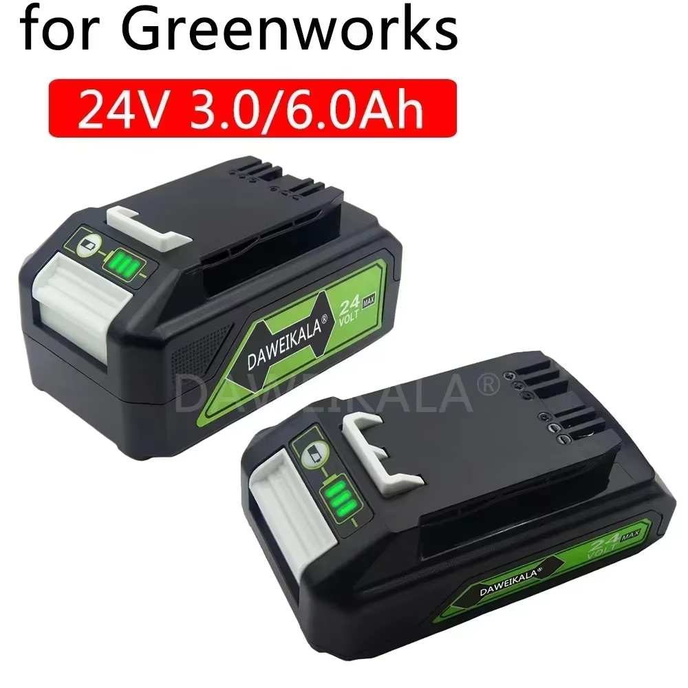 Batterie Li-ion Rechargeable de remplacement 24V 3.0/6.0Ah pour outils Greenworks compatible 29842 29852 29322 20362 MO24B410 MO48L4211