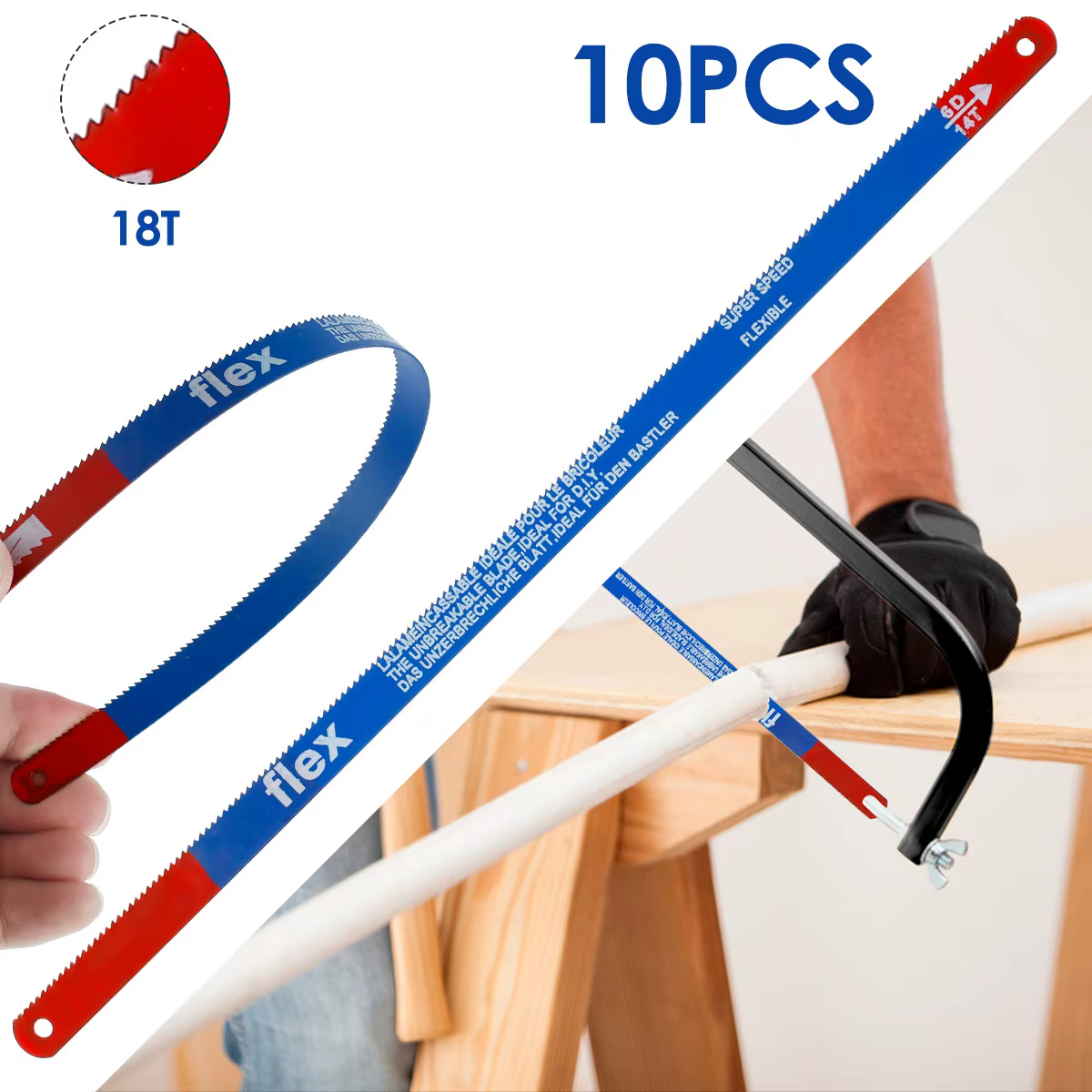 10 pièces lame de scie à métaux 300mm 18 dents lames de scie à main M35 lame de scie sauteuse de remplacement en acier pour la coupe du bois de viande outil de travail du bois
