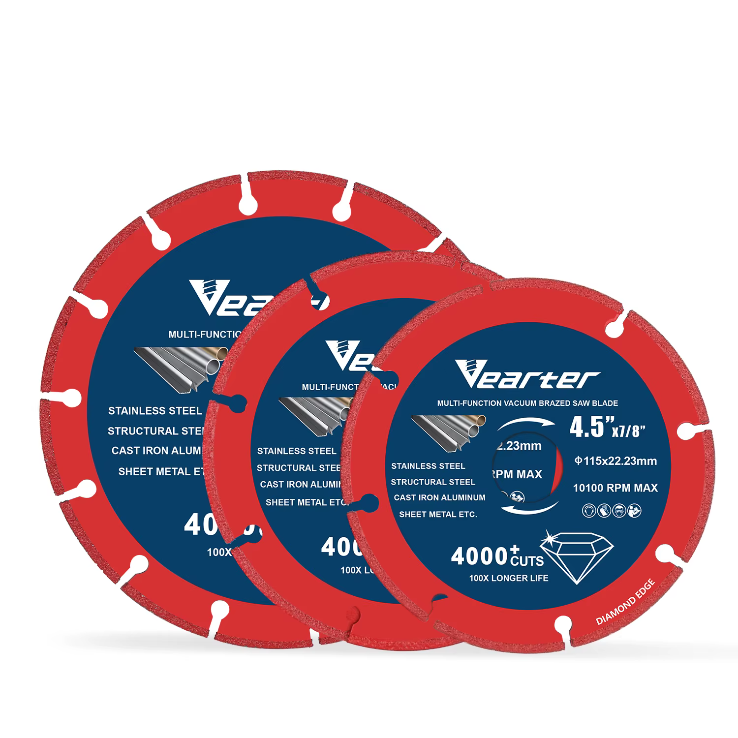 Vearter 115/125/150mm disque de coupe diamant brasé sous vide roue de meuleuse d'angle pour barres d'armature en métal fonte aluminium acier inoxydable