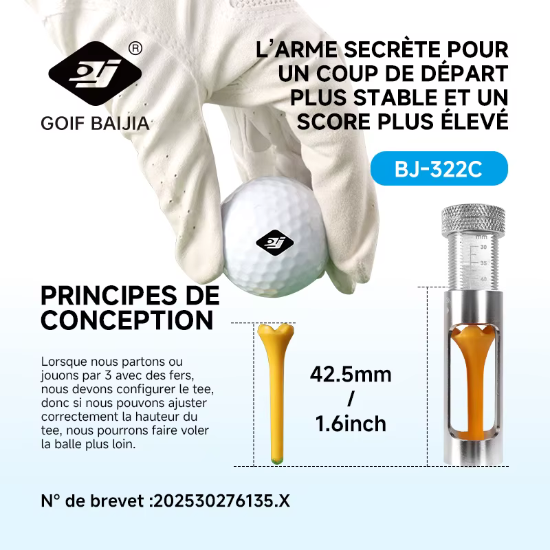 Outil de réglage du tee de golf gris pour une réglage précis de la hauteur afin d'améliorer la distance de vol de la balle