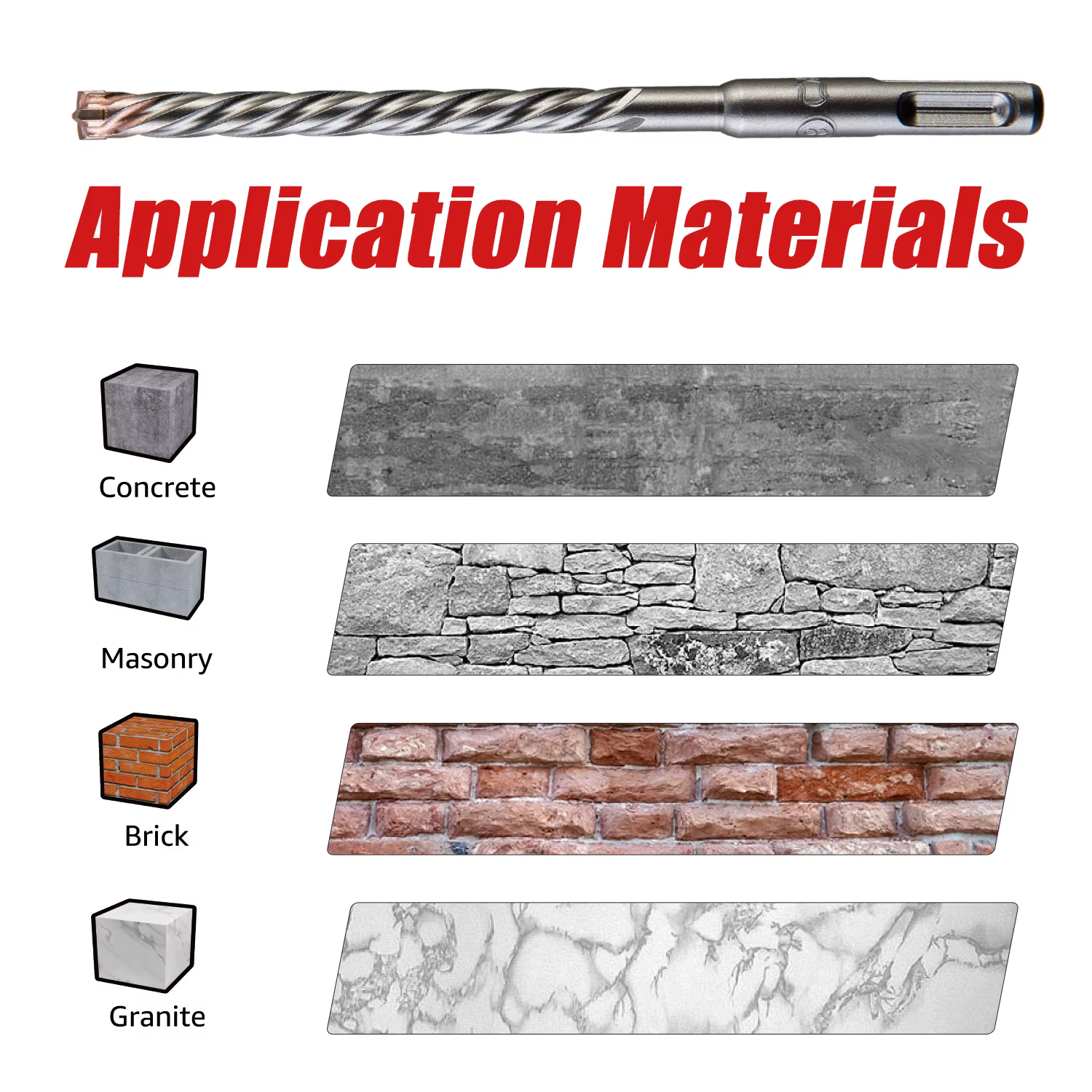 EZARC Foret de maçonnerie 5PC SDS-Plus Forets à percussion 4 embouts en carbure pour béton renforcé