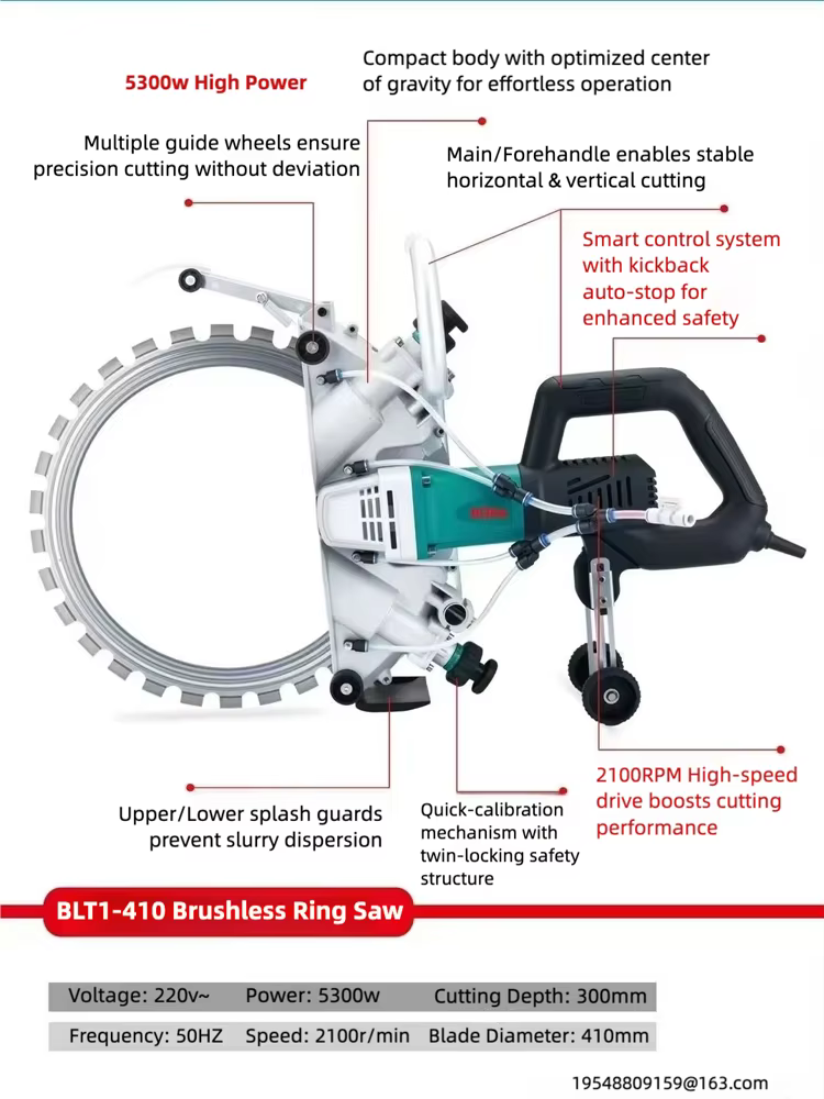 BODA 5300W scie à anneau sans brosse 300mm profondeur de coupe coupe-béton pour pierre mur carrelage tranchée outils électriques professionnels BLT-410