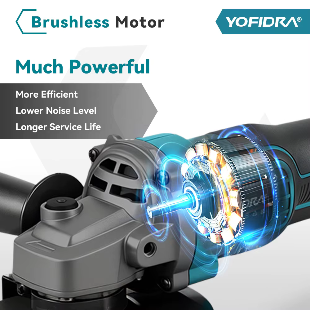 YOFIDRA 125mm meuleuse d'angle sans brosse 3 vitesses sans fil métal bois meulage polissage outil de coupe pour Makita 21V batterie broche