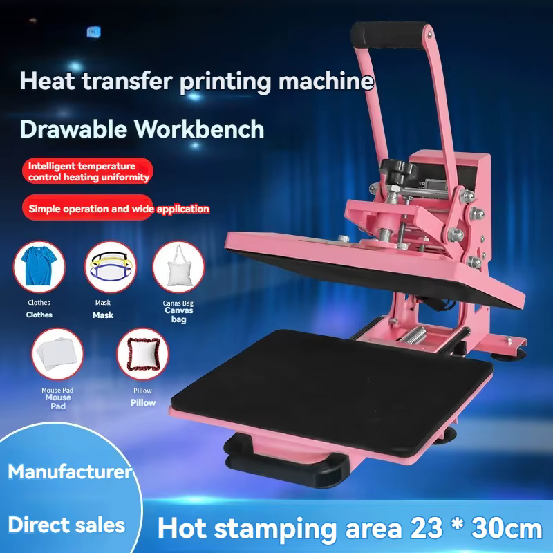Machine de presse à chaud numérique, presse à chaud, machine de transfert de chaleur pour t-shirt, coulissant, qualité industrielle, rose, blanc, 23x30 pouces