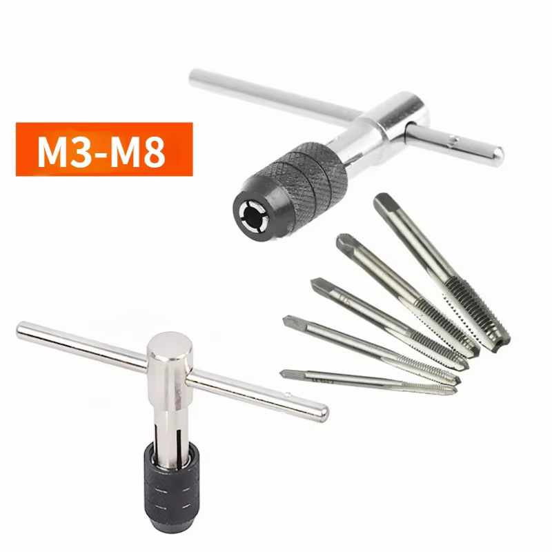 Jeu de perceuses à clé de type T de haute qualité, outils de taraudage manuel, Machine à filetage, foret hélicoïdal M3/M4/M5/M6/M8, jeu de tarauds, outil de bricolage