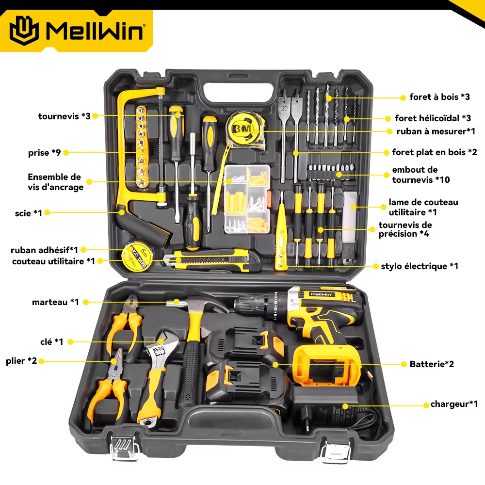 MELLWIN – perceuse à percussion électrique à couple 25 + 3