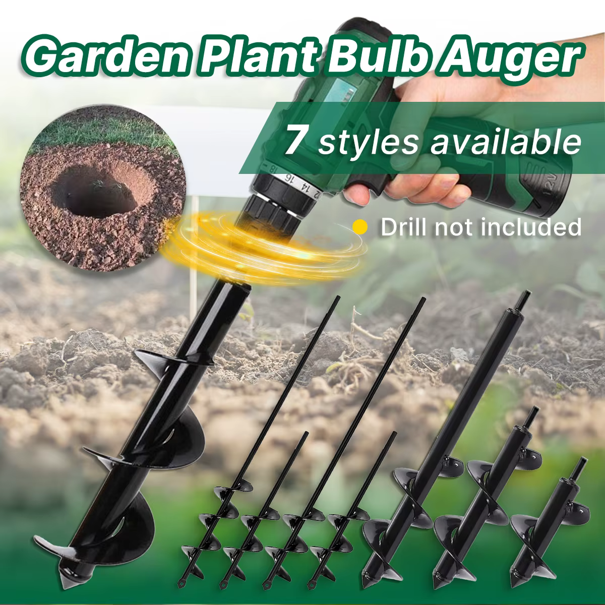 Perceuse de jardin à tarière avec adaptateur de boulon de sécurité