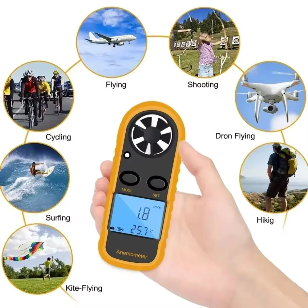Anémomètre numérique portable avec affichage LCD de la température pour la navigation en plein air, les drones et les tests CVC