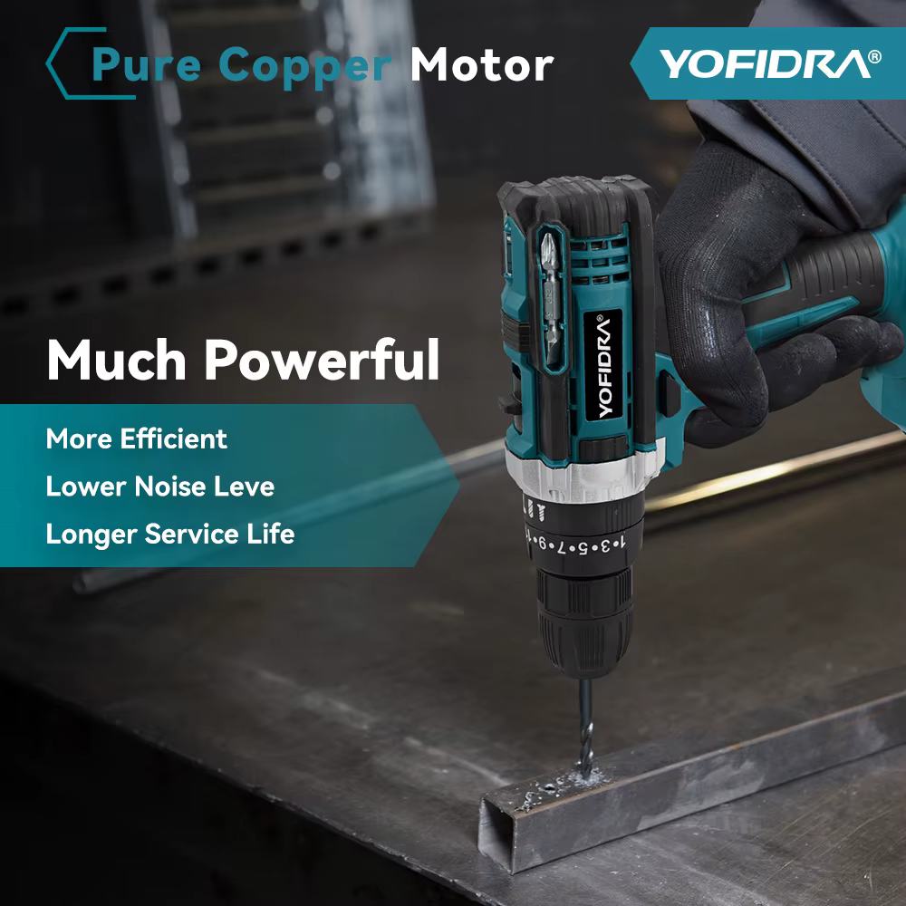 YOFIDRA 25 + 3 couple perceuse à percussion électrique 60N.M tournevis sans fil perçage ensemble d'outils domestiques pour Makita 18V batterie broche