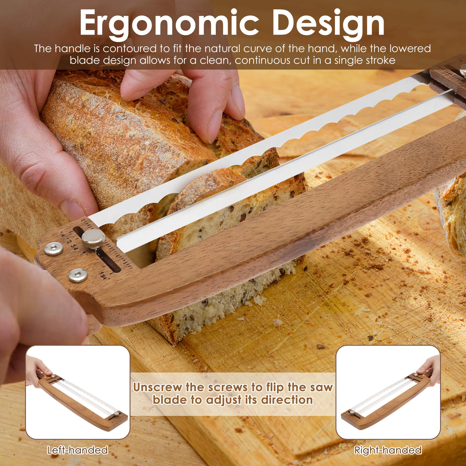 Couteau à pain en bois à épaisseur réglable, couteau manuel pour trancher le pain au levain, outil de découpe pour pains et gâteaux