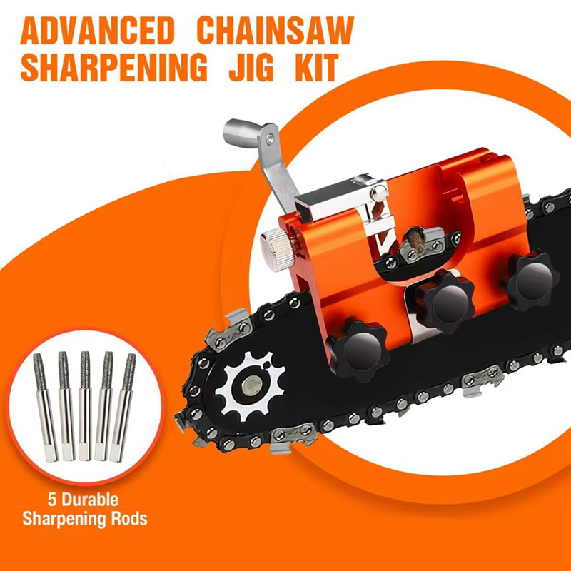 Kit d'affûtage de chaîne de tronçonneuse Portable, gabarit d'affûtage de tronçonneuse en alliage d'aluminium avec 5 tiges d'affûtage pour scies à chaîne et électriques