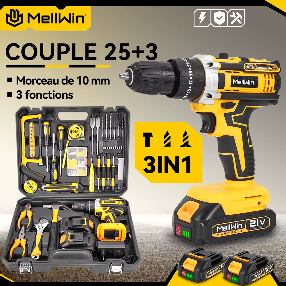 MELLWIN – perceuse à percussion électrique à couple 25 + 3