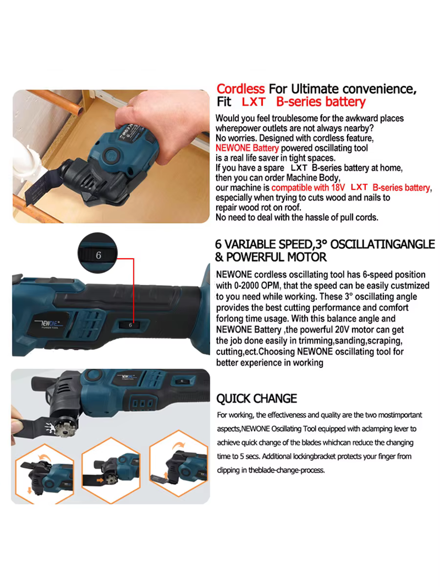 Outil multifonction oscillant anti-vibration sans balais et sans fil