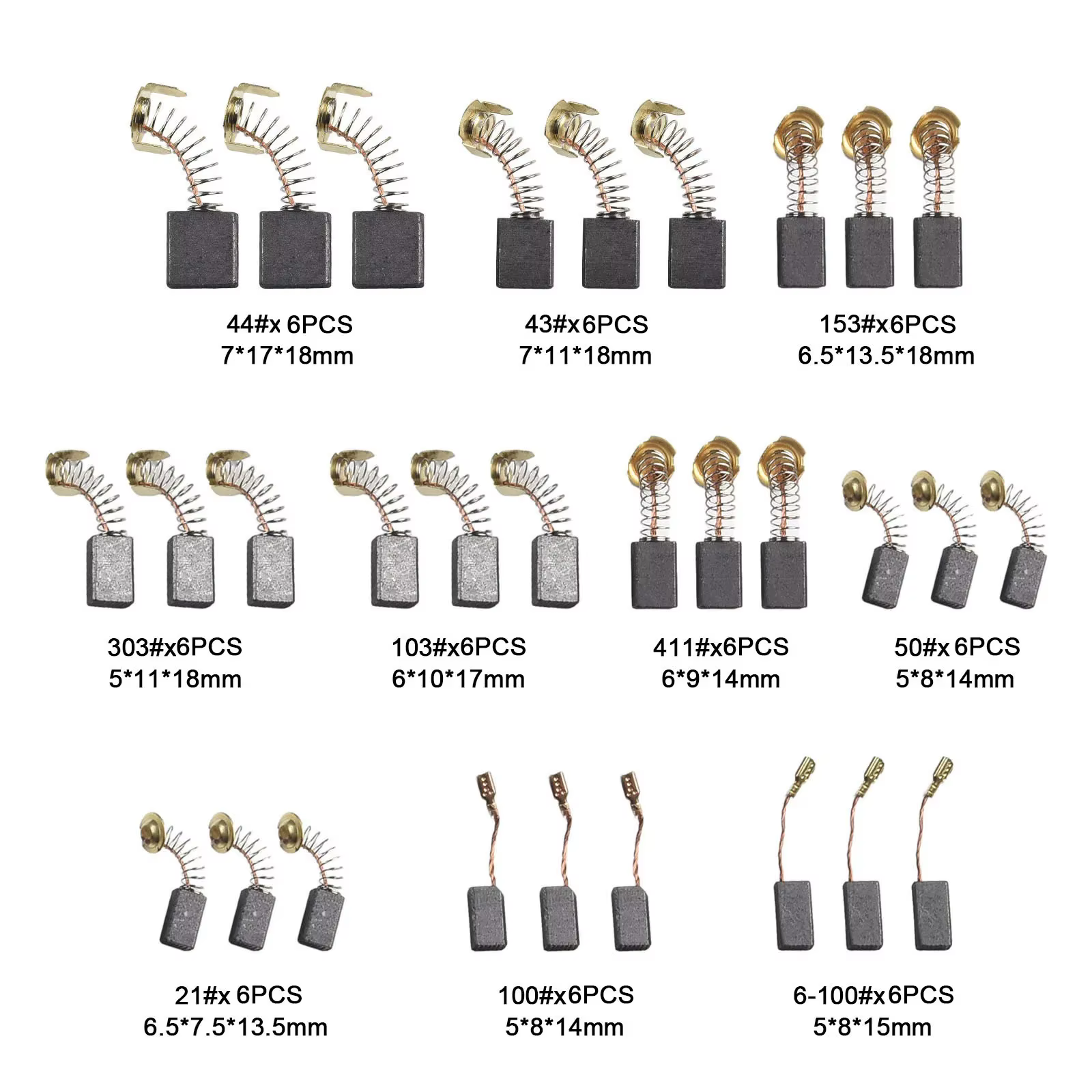 Ensemble de 60 pièces de 10 types de kits de remplacement de balais de carbone pour la réparation et l'entretien des