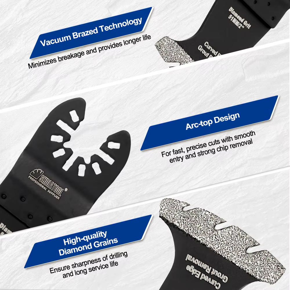 Lames de scie oscillantes diamantées SHDIATOOL 51 mm à bord incurvé