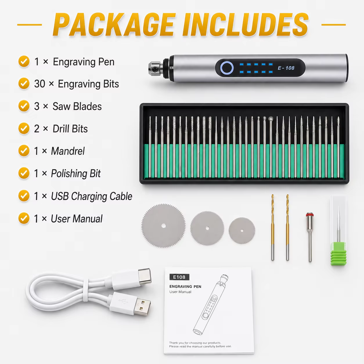 Stylo de gravure miniature rechargeable USB TOOLTOS 18000 tr/min