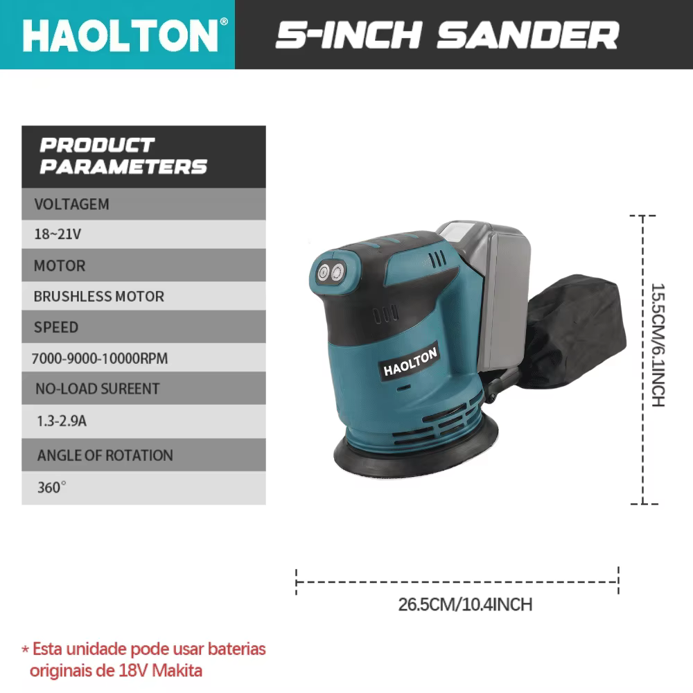 Ponceuse orbitale aléatoire sans fil HAOLTON 5 pouces