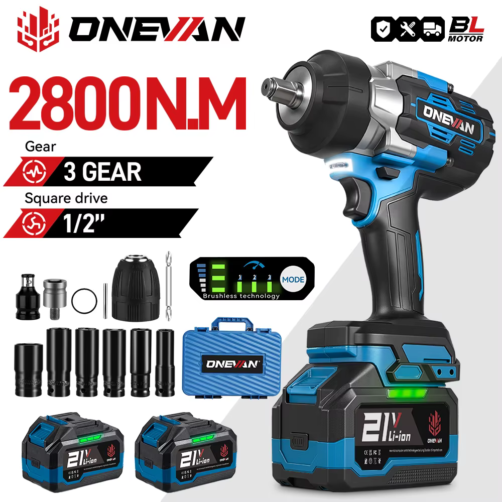 ONEVAN 2800N.M clé à chocs électrique sans brosse 1/2 pouces clé dynamométrique sans fil tournevis outil