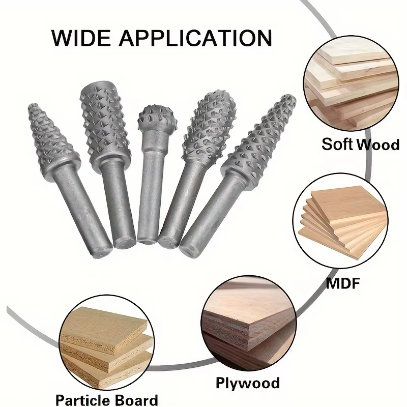 5pc argent travail du bois loup dent bâton fichier rotatif bricolage outil de meulage accessoires ensemble électrique