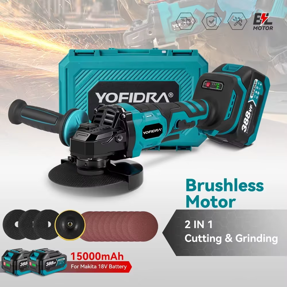 YOFIDRA 125mm meuleuse d'angle sans brosse 3 vitesses coupe efficace polissage outil de travail du bois pour Makita 18-21V batterie broche